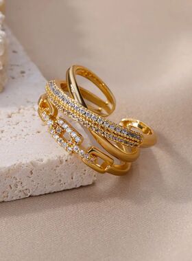 Zircon Twist Chain Open Rings For Women Stainless Steel