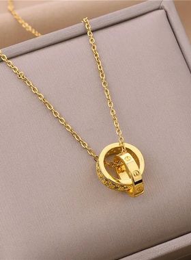 Korean Fashion Trendy Zircon Inlaid Double Loops Cross