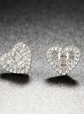 Hiphop Heart Crystal Stud Earrings For Women Hippie Cubic