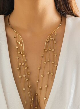 Sexy Goth Long Tassel Star Crystal Sequin Pendant Open