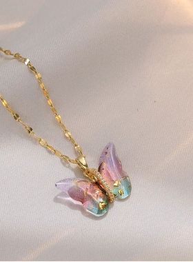 New Gradient Crystal Butterfly Pendant Clavicle Necklaces