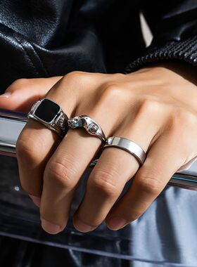 Men's Stainless Steel 3pcs/set Square Oil Drip Ring Sets