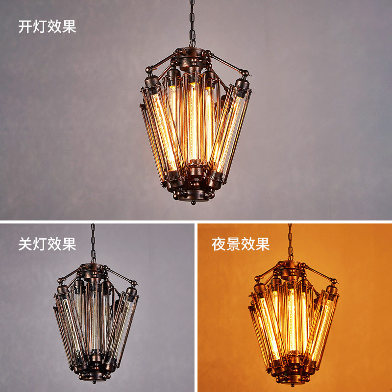loft复古工业风装饰餐厅咖啡厅铁艺吊灯酒吧台金属朋克6头灯灯具_虎窝淘