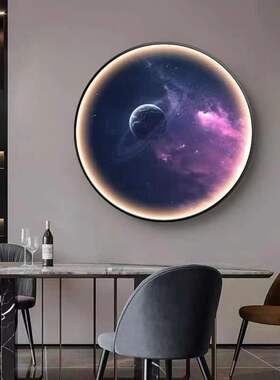 玄关北欧风客厅卧室餐厅发光挂画LED带灯圆形月球装饰画地球行星
