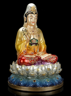 手工精雕观世音菩萨娑婆三圣摆件