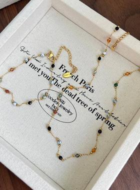 纯天然石拼接隔珠钛钢手炼女款不掉色高级感轻奢小众手饰品送女友