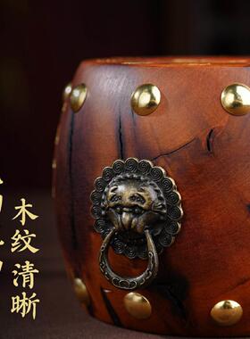 玄灵阁中式雷击木法鼓摆件枣木雕刻裂纹手把件传统国学收藏工艺礼