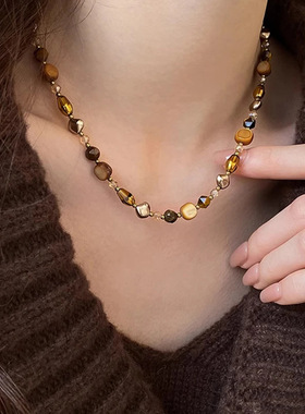 小众复古轻奢文艺虎眼石锁骨链