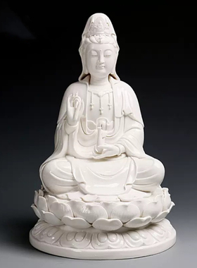 陶瓷珍藏版坐莲观音菩萨佛像观世音陶瓷摆件供奉居家礼佛手工艺