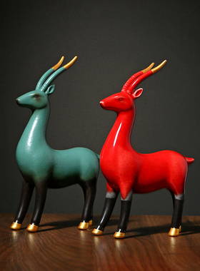 陶瓷珍藏版三羊开泰补角风水摆件客厅酒柜家装饰品办公室开业乔迁