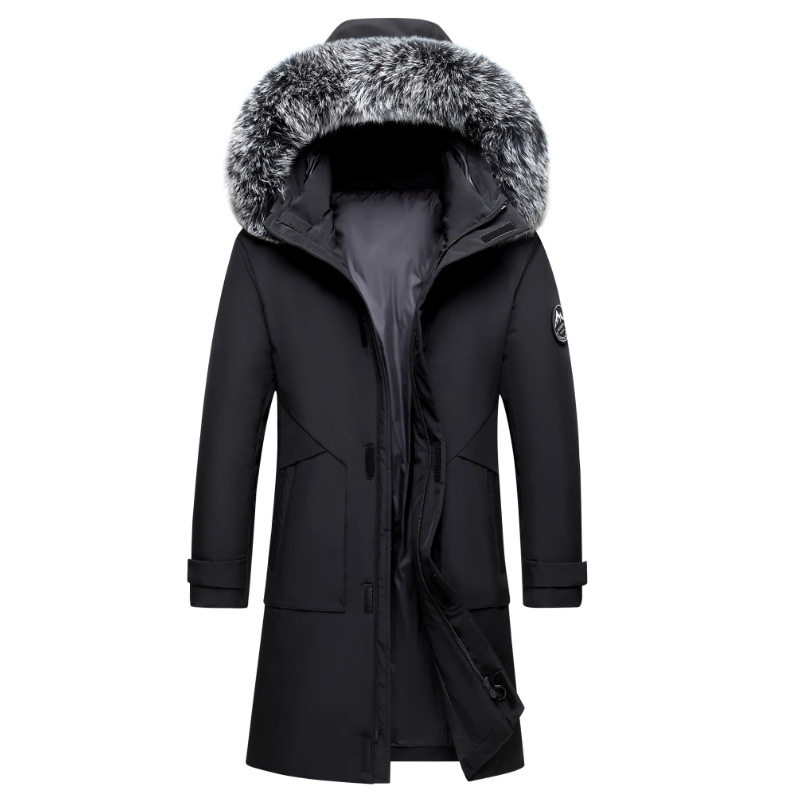 Factory direct sales winter men's white duck down down jacket couples mid-length thickened warm hooded top jacket