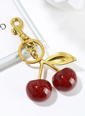 Trendy Red Cherry Pendant Keychain for Women Cute Bag Decora