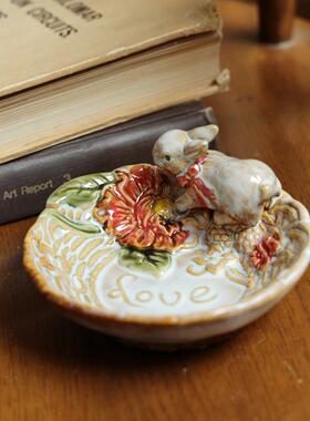 美国覆古釉面陶瓷兔子彩色手工肥皂烟灰缸珠宝香薰存储装饰饰品