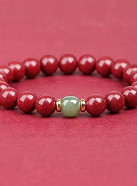 朱砂和田玉手串高含量保真朱砂紫金砂国风手链女款男款情侣款平安