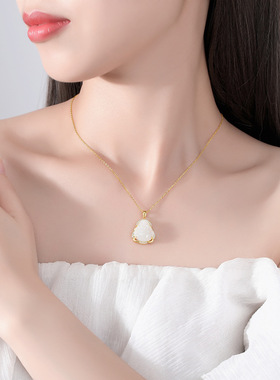 新中式弥勒佛项链女S925纯银天然和田玉吊坠国风复古高级感锁骨