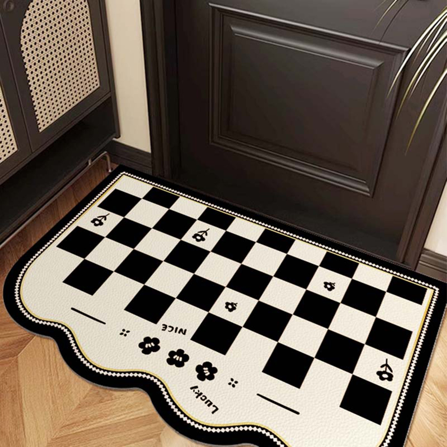 棋盘格入户门地垫家用黑白卡通进门皮革可擦免洗脚垫地毯入门门口,淘宝优惠券,粉丝福利购,淘宝优惠卷