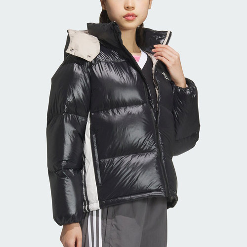 Adidas/阿迪达斯官方正品三叶草女士保暖运动连帽羽绒服JD3782 - 图0