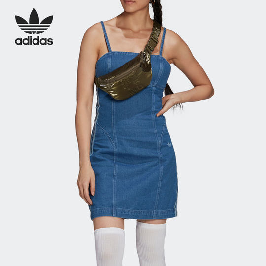Adidas/阿迪达斯官方正品三叶草女子牛仔吊带运动连衣裙 H11516