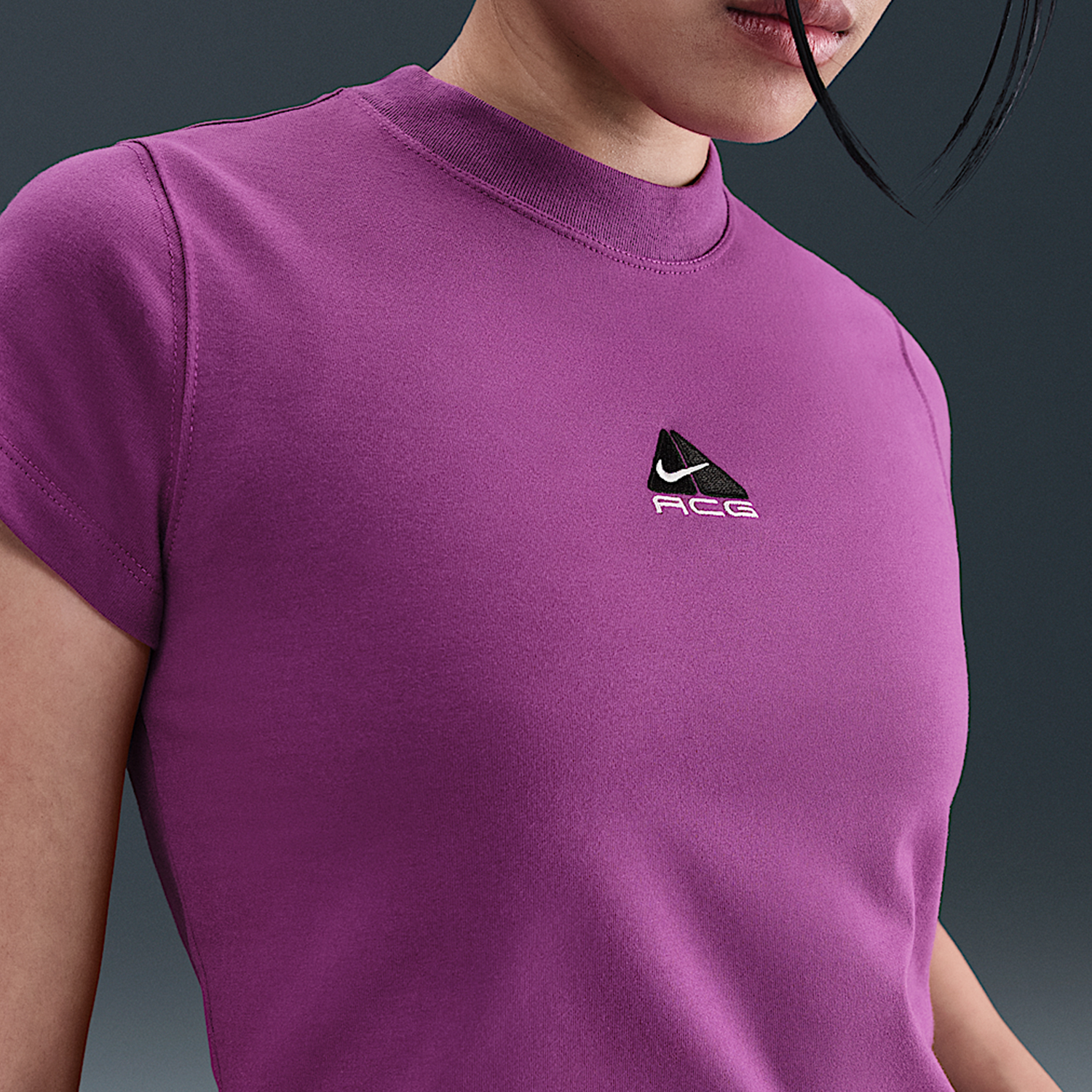 Nike/耐克正品Dri-FIT女士套头修身短款透气针织短袖HM6085-505 - 图1