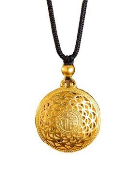 越南沙金八宝罗盘项链男女款古法传承吊坠黄金色编绳福牌毛衣链