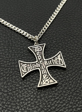 925纯银复古ERD忧郁的富二代十字架项链男欧美小众霸气印章毛衣链