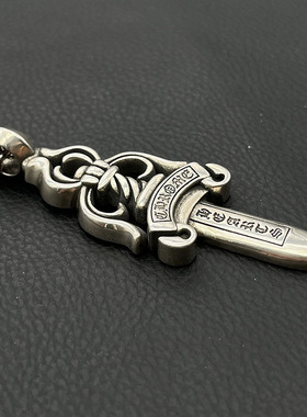 s925纯银高级感复古大宝剑项链男小众朋克欧美嘻哈字母链个性吊坠