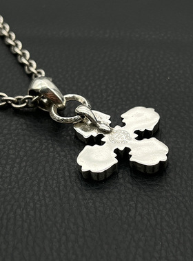 s925纯银高级感复古方块火焰十字架项链男欧美嘻哈个性吊坠经典款