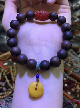 时尚首饰白奇楠木蜜蜡饼手串文玩木制手链饰品女款