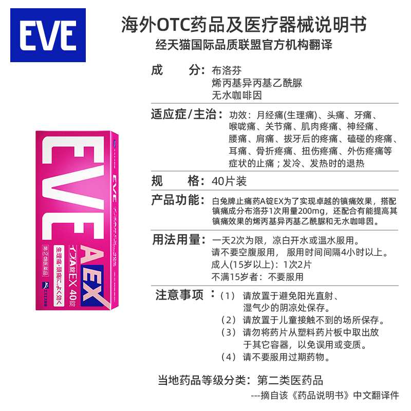 白兔eve止疼药退烧药痛经头疼牙痛药喉咙痛止痛药布洛芬片偏头痛-图2