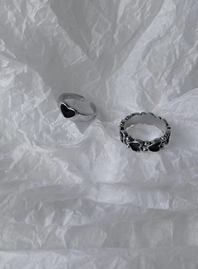 新款暗黑复古戒指韩国黑色嘻哈酷爱心开口ins简约小众指环戒指环