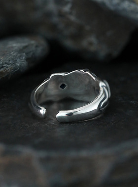 新款孤星蓝石戒指男款复古个性小