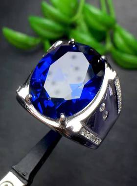 爆款19克拉蓝宝石男款戒指超蓝霸气男款皇家蓝活口