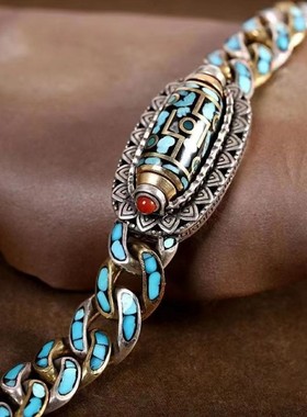 个性复古旋转九眼天珠乌兰花手链