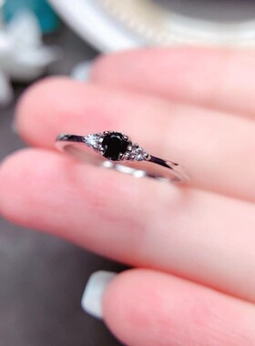 黑色锆石戒指女戒开口设计暗黑风