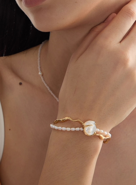 战神白贝珍珠手镯复古