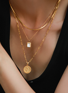 klienstone双面项链黑玛瑙镀金