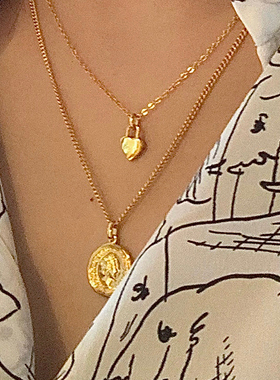 双面佩戴金色爱心小红心项链