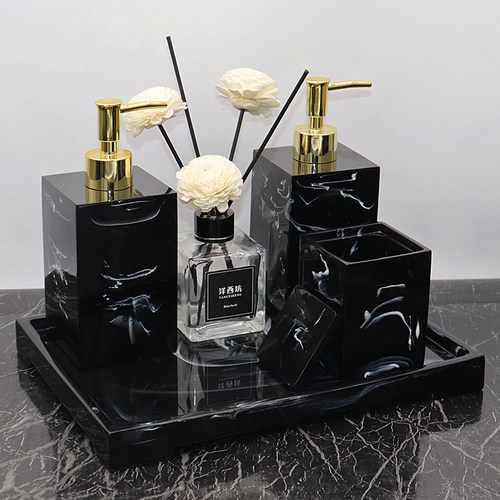 洋西坑酒店洗手液瓶纸巾盒卫浴洗漱套装样板房卫生间摆件北欧托盘 - 图1