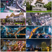 Thai city traffic car flow and light night view 4k Grand Palace to make video material