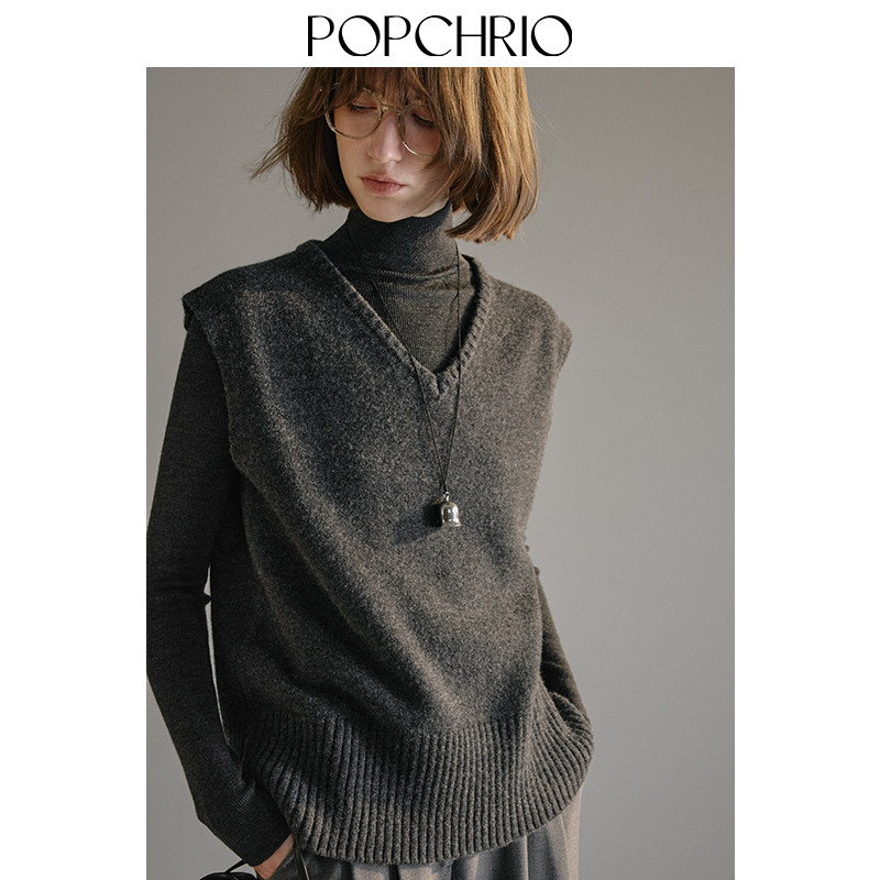 【到手299元】可拆卸围脖复古v高领羊毛针织背心叠穿内搭马甲女冬,淘宝优惠券,粉丝福利购,淘宝优惠卷