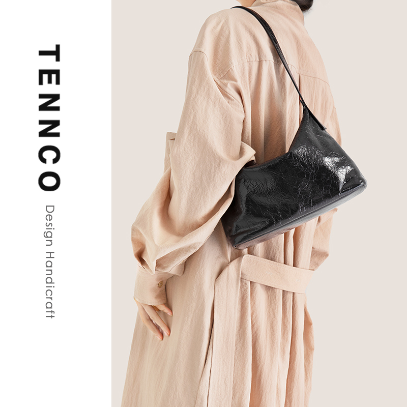 TENNCO原创【饭盒包】头层爆裂纹牛皮腋下包通勤hobo包单肩斜挎包 - 图1