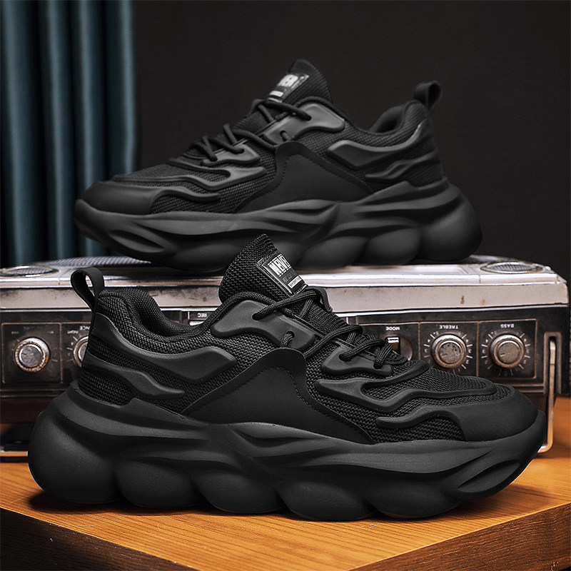 黑色运动男鞋2025新款冬季男士厚底增高休闲网面透气百搭老爹潮鞋,淘宝优惠券,粉丝福利购,淘宝优惠卷