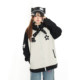 Original sweet and cool cat star embroidered color block jacket for women