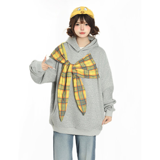 Original American preppy style bow hooded sweatshirt for women