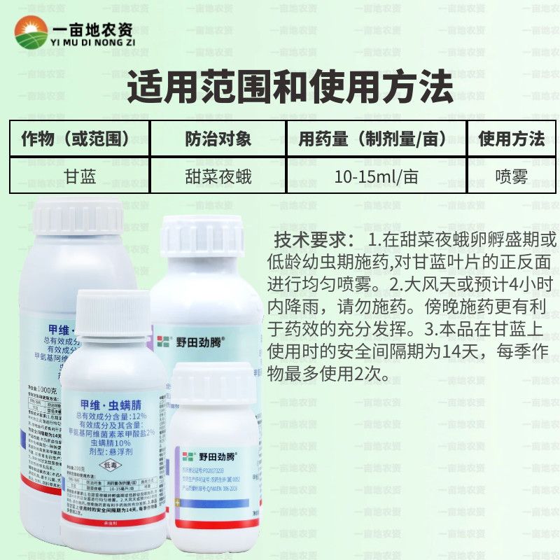 整箱野田劲腾12%甲维·虫螨腈甘蓝甜菜夜蛾甘蓝菜青虫农药杀虫剂-图1