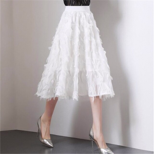 2025 Spring and Autumn New High-waisted Super Hot Fairy Sweet Chiffon Tassel Skirt Mid-Length Skirt Chic
