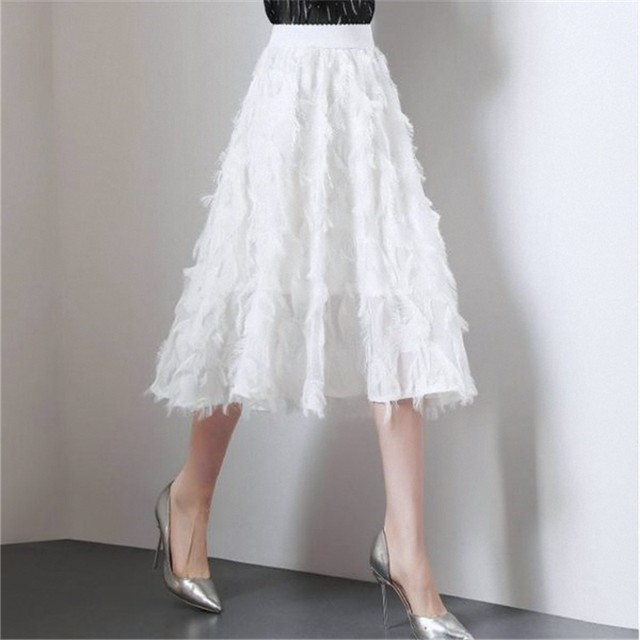2025 Spring and Autumn New High-waisted Super Hot Fairy Sweet Chiffon Tassel Skirt Mid-Length Skirt Chic