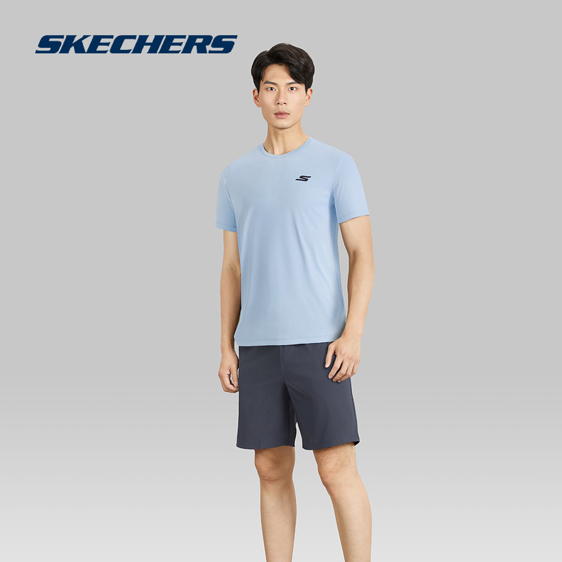 Skechers斯凯奇黑色T恤男款短袖短裤速干运动套装吸湿圆领上衣,淘宝优惠券,粉丝福利购,淘宝优惠卷