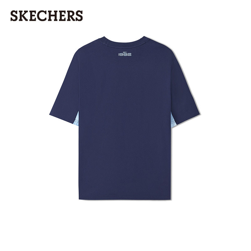 斯凯奇2026新款夏季男针织短袖T恤宽松显瘦夏季舒适休闲撞色印花,淘宝优惠券,粉丝福利购,淘宝优惠卷