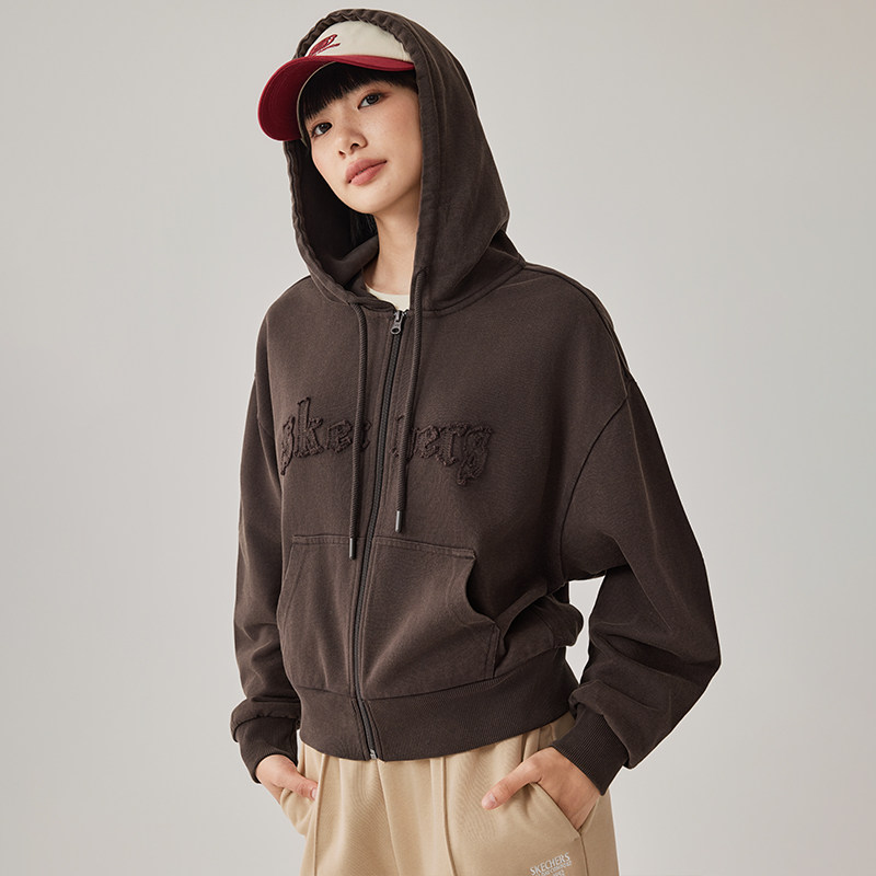 斯凯奇运动茄克2026秋季女款微形连帽外套全棉舒适保暖时尚潮流,淘宝优惠券,粉丝福利购,淘宝优惠卷